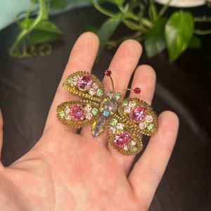 Austrian Signed Genuine Crystal Bright Vintage Butterfly Brooch
